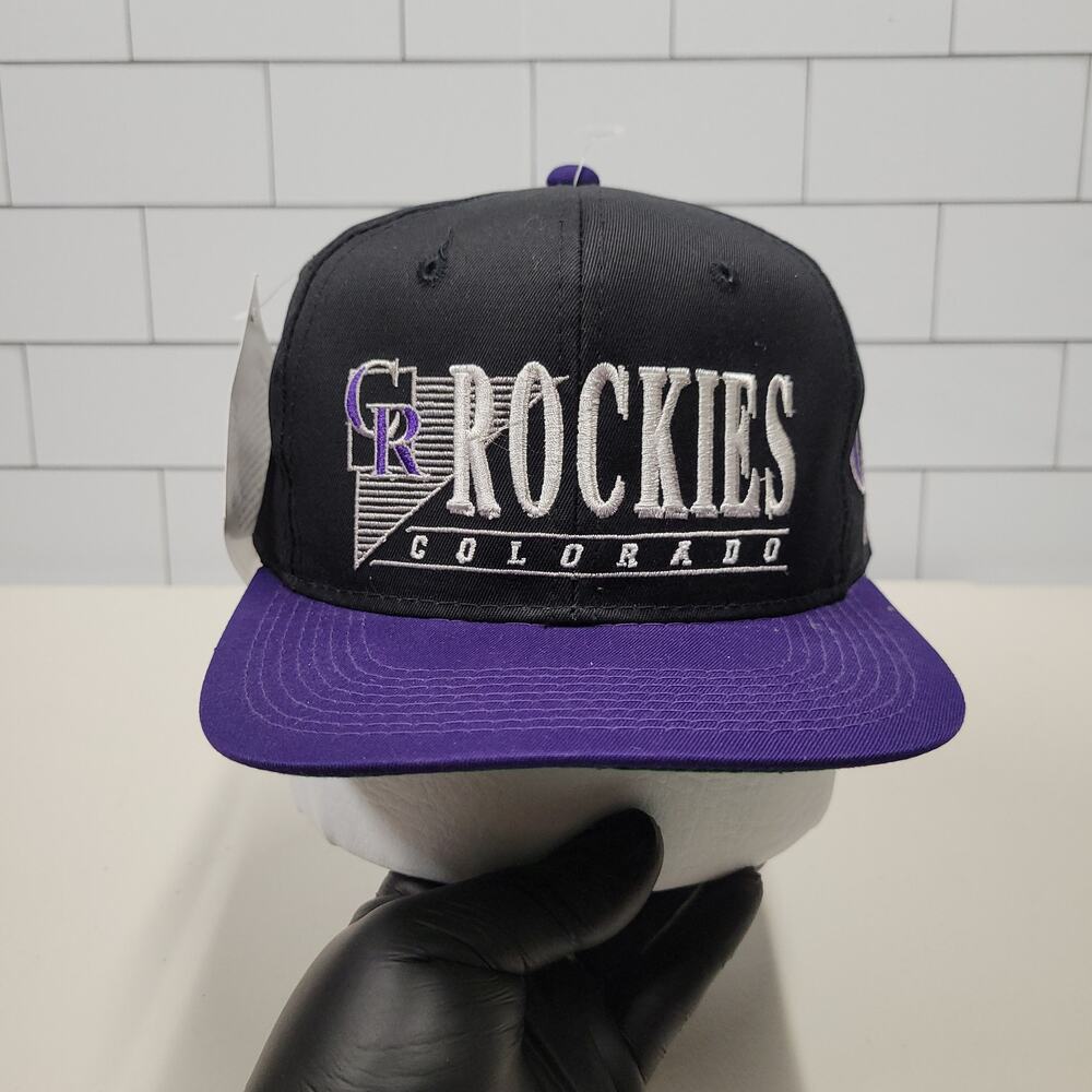 Vintage Colorado Rockies Youngan Bar Line Snapback Hat MLB 90s Green UV